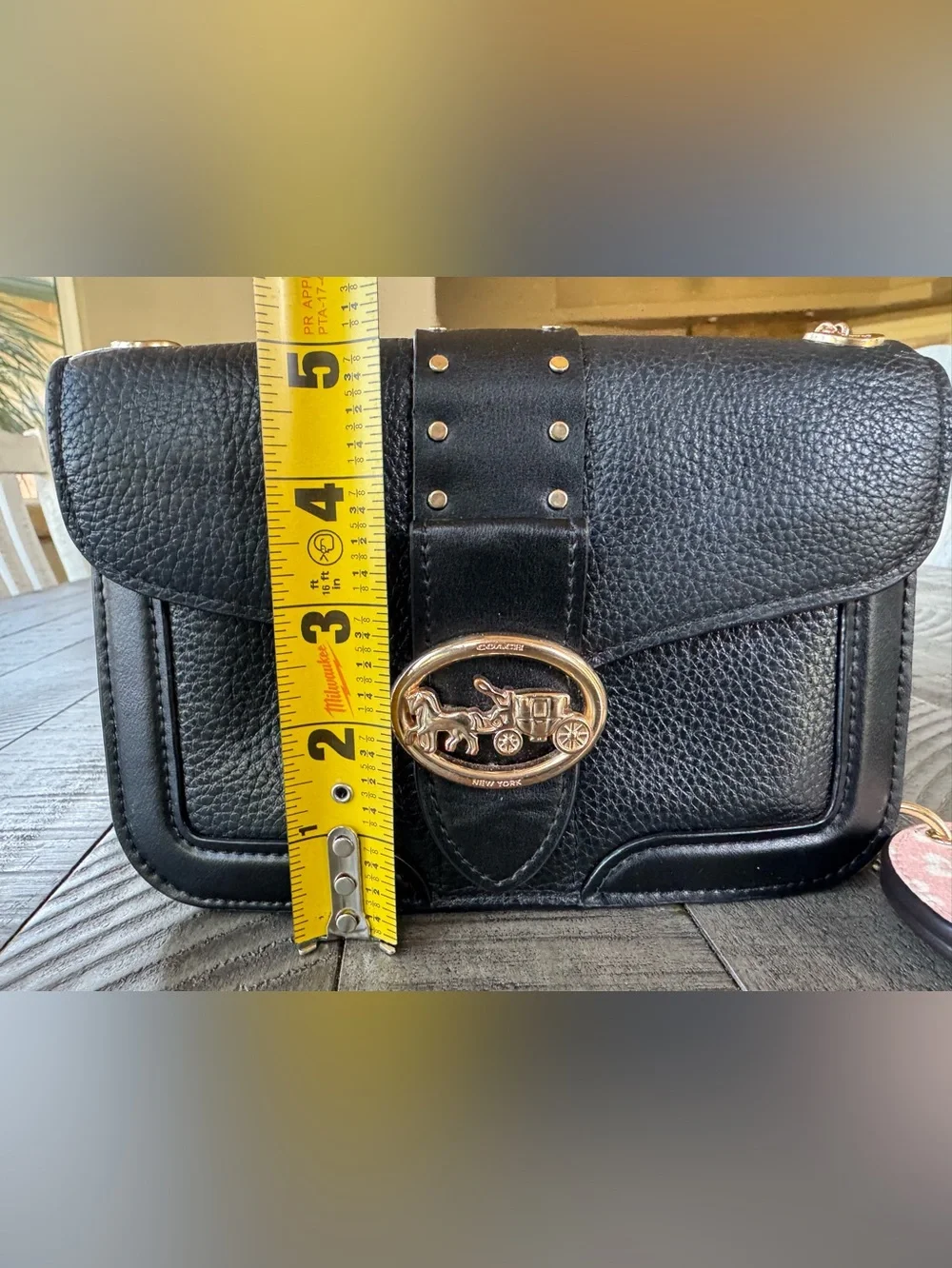 Coach Georgie Crossbody/Xbody Black Pebble/Leather Bag Purse With Rivets